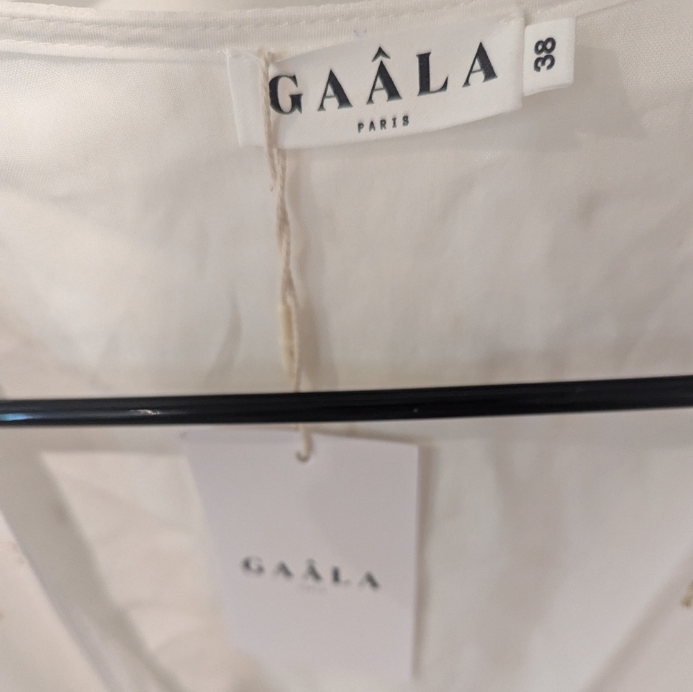 NWT Gaâla Paris Annabelle Silk Chiffon Wrap Midi Dress Ivory Gold Small/Medium - Picture 11 of 11